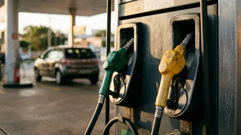 Bicos de etanol e de gasolina lado a lado na bomba de um posto de combustível